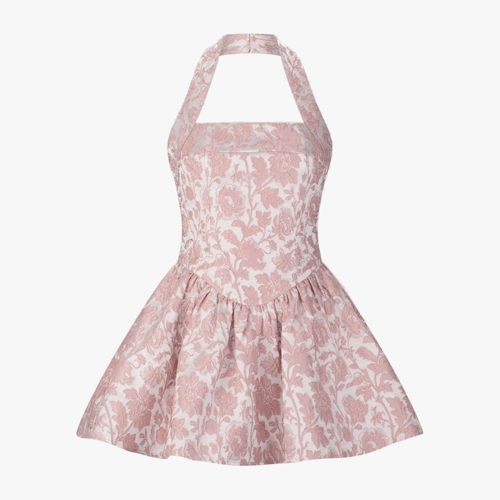 NWT Atoir Winnie Halter Dress Mini Vintage Pink Floral Jacquard Sz 8 - Picture 3 of 15